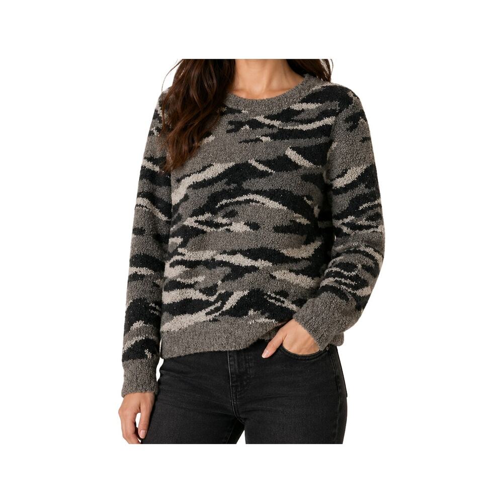Barefoot Dreams Cozy Chic Camo Crewneck Sweater Black Grey S Loungecore Capsule
